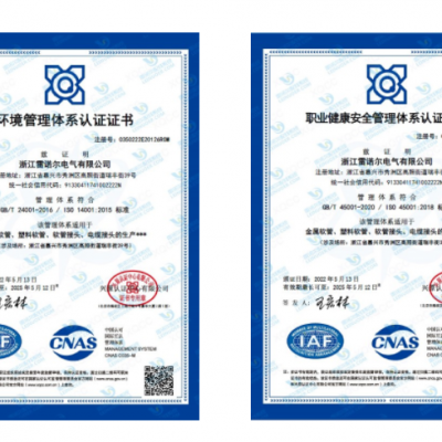 雷諾爾電氣順利通過ISO14001和ISO45001環(huán)境、安全管理體系認證